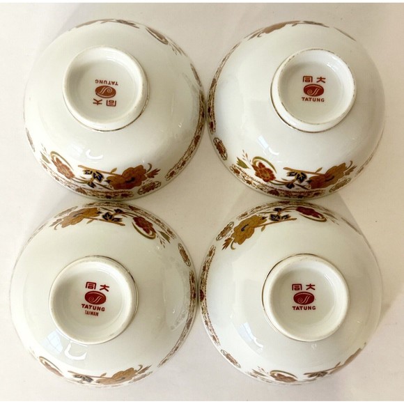 Vintage Royal Tatung Porcelain Asian Rice Bowls 4.5in‎ Saucers Floral Brown Blue - Picture 3 of 4